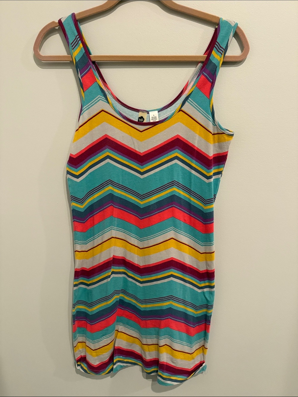 Nordstrom Bp Cotton Sleeveless Chevron Stripe Tank Dress in Teal, Red and Gold